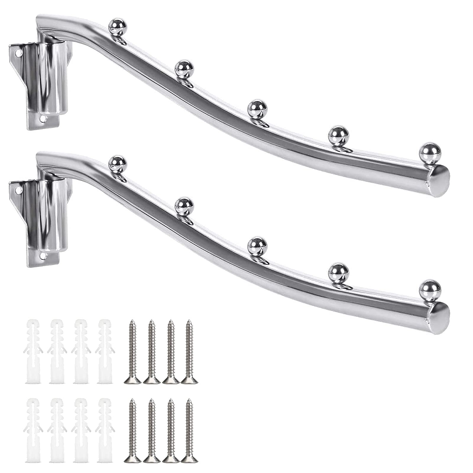 MILESTEM Wall-Mounted Folding Clothes Hanger, Set of 2 Stainless Steel Wall-Mounted Clothes Hangers, Foldable Wall Hangers, Hook Hangers, for Bathroom, Bedroom, Living Room, Balcony