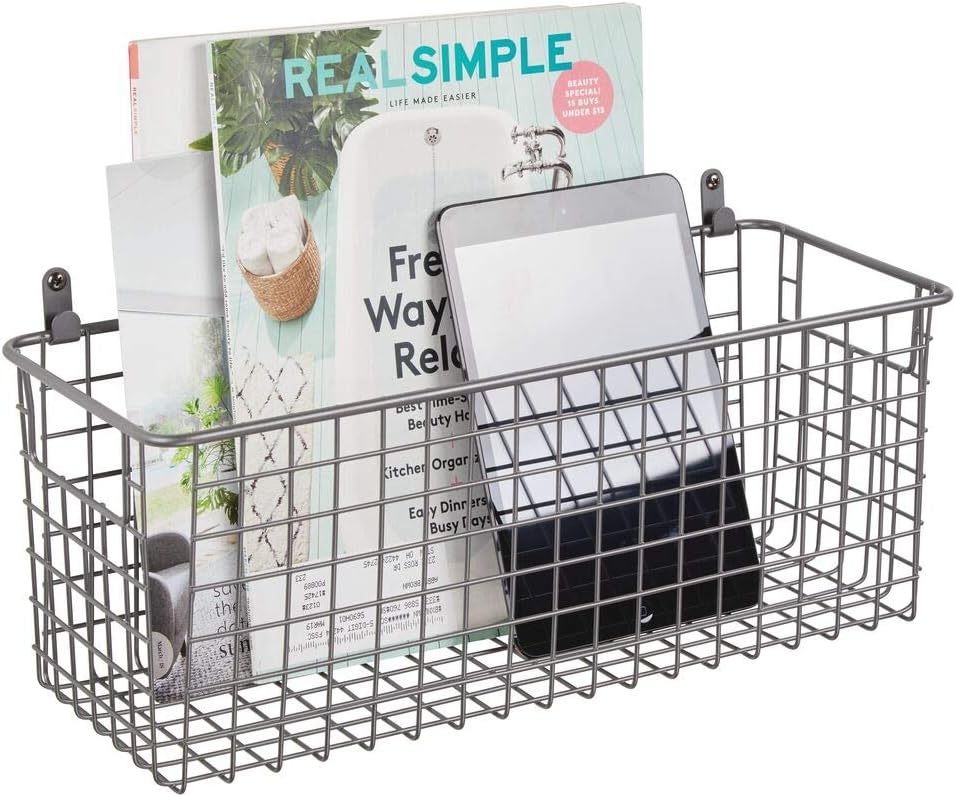 mDesign Hanging Storage Basket Medium Size WallMounted Metal Wire