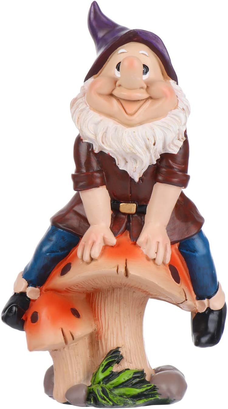 Garden Gnome Statue, Cartoon Dwarf Riding Mushroom Ornament, 7.5x4.5x3inch Funny Outdoor Courtyard Decoration Kindergarten Sculpture Landscape Resin Lawn Figurine