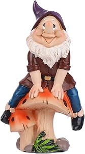 Garden Gnome Statue, Cartoon Dwarf Riding Mushroom Ornament, 7.5x4.5x3inch Funny Outdoor Courtyard Decoration Kindergarten Sculpture Landscape Resin Lawn Figurine