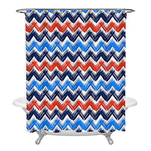 Mitovilla Nautical White Background With Blue Red Chevron Shower