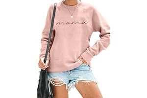 ASTANFY Womens Crewneck Sweatshirt Mama Letter Print Long Sleeve Loose Fashion Pullover Top