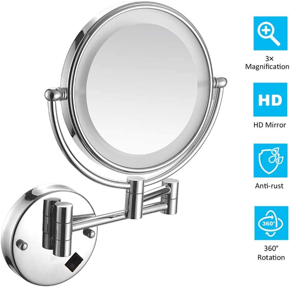 XIGG 3X Espejo de Aumento de Pared con luz LED, Brazo Telescópico