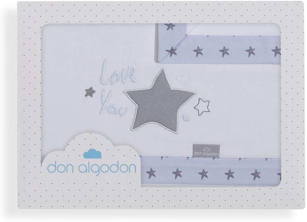 Don Algodón Sábanas Minicuna Love You Blanco Azul: Amazon.es: Bebé