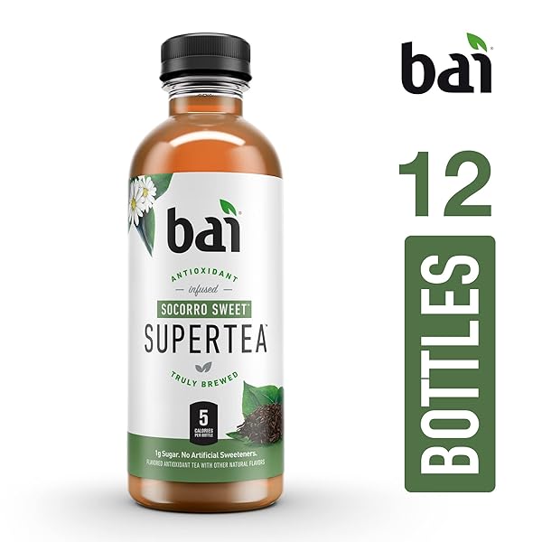 BAI ICED TEA, SOCORRO SWEET, ANTIOXIDANT INFUSED SUPERTEA, CRAFTED WITH REAL TEA (BLACK TEA, WHITE TEA), 18 FLUID OUNCE BOTTLES, 12 COUNT (PACK OF 1)