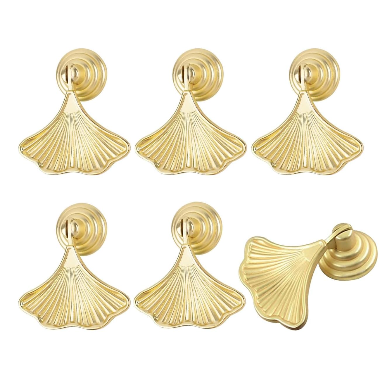 SYZOW Ginkgo Leaf Shape Knob Handles, 6PCS Golden Drop Pendant Pull Handle, Hardware Drawer Single Hole Handle for Wardrobe Cupboard Closets Cupboard (Leaf)