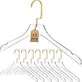 Besser Acrylic Clear Hangers 15 Pack,Acrylic Hanger Premium Quality Crystal Clear Hangers with Gold Hooks Luxury Dress Suit Hangers（Gold Hook）