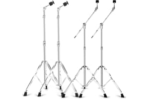 SETEOL 2 Pack Straight Cymbal Stand + 2 Pack Boom Cymbal Stand Combo Set, Adjustable Drum Hardware Percussion Mount Holder Gear Set for Mounting Crash, Ride, Splash Cymbal, Double Braced Legs (4 Pack)