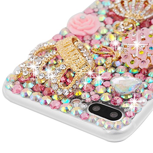 iPhone 7 Plus Case 5.5 inch - Mavis's Diary 3D Handmade Bling Rhinestone Diamonds Luxury Pumpkin Carriage Golden Crown Pink Flower Dancing Girl Shiny Heart [Full Edge Protection] Hard PC Cover - Thumbnail 2