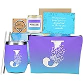 Initial J Monogrammed Gifts for Women Personalized Gifts for Women Teacher Best Friend Coworker Bestie Teen Bridesmaid Christmas Friendship Bridal Shower Mothers Day Wedding Birthday Gift Basket Set
