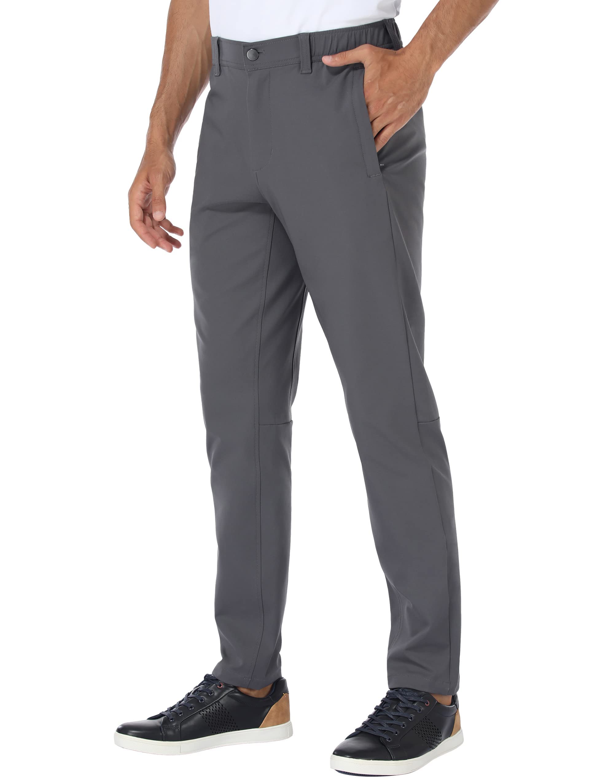 Photo 1 of Mens Golf Pants Stretch Dress Slim Fit Pants Waterproof Comfy Casual Work Tapered Pants with Pockets Grey,34Wx32L