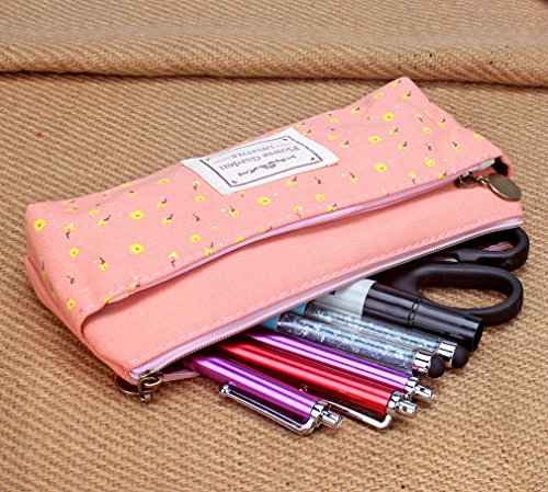 FASOTY Flower Floral Canvas Pen Pencil Holder, Set of 4 Canvas Cosmetic Pen Pencil Stationery Pouch Bag Case