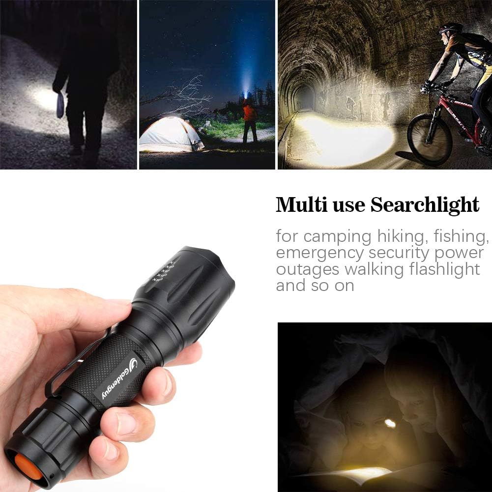 Goldenguy LED Tactical Flashlight High Lumen Powerful Camping Hiking EDC Emergrncy Torch 5 Mode Zoomable and Water Resistant(2 Pack) - - 