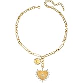 BONJOULRY Chunky Gold Necklace for Women, 18K Waterproof Heart Necklace Statement Necklace Gold Charm Necklace Chunky Jewelry Paperclip Chain Choker Gift for Women