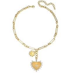 BONJOULRY Chunky Gold Sun Heart Pendant Necklace