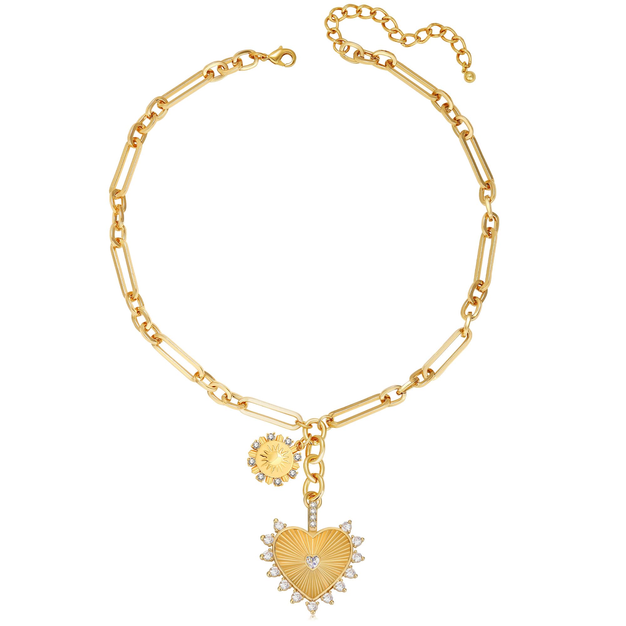 BONJOULRY Chunky Gold Sun Heart Pendant Necklace