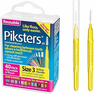 Piksters Interdental Brushes Size 3, 40 Pack with Connector Cap, Gum Safe