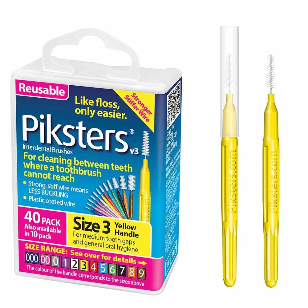Piksters Interdental Brushes, 40 pk, Size 3, Interdental Tooth Brush for Medium Gaps, Gum Soft Bristles for Plaque Removal, Safe for Braces