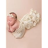 Luxury Baby Photography Props Soft Blanket Newborn Photo Shoot Outfits Lace Blanket for Baby Boys Girls Wrap Photoshoot (Beige)