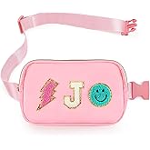 Fanny Pack for Girls Birthday Easter Gifts, Girls Crossbody Bag Preppy Nylon Teen Belt Bag for Graduation Travel Gifts, Light Pink Chenille J Letter