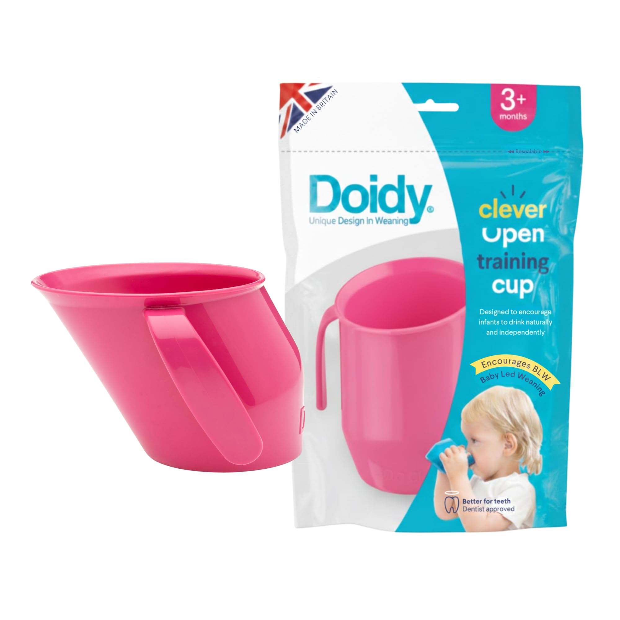 Doidy Cup, Open Cup for Training Baby 6 Months-3 Years, 200ml, Slanted Weaning Cup with Handles for Learning to Drink, BPA Free (Cerise Pink)