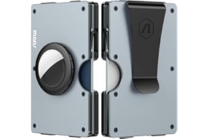 ARW Air Tag Wallet for Men, Minimalist Slim Metal Money Clip Wallet, RFID Blocking Aluminum Cash Credit Card Holder (Airtag-Grey)