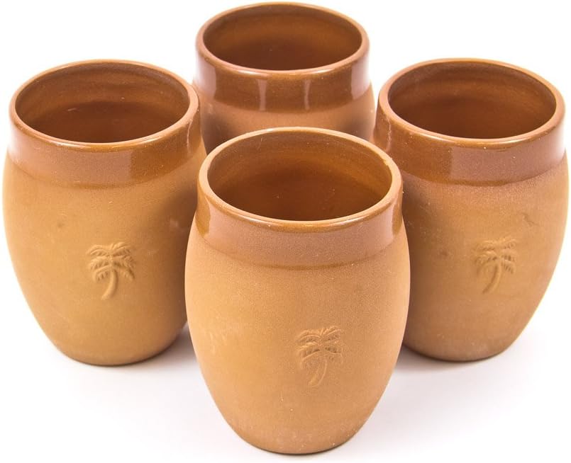 Set of 4 Terracotta Sangria Cups with Ceramic Glaze, 9 Oz