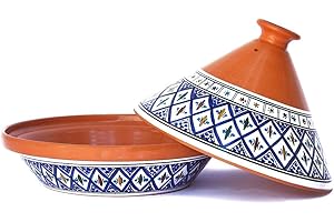 Kamsah Bohemian Supreme Tagine - Large Blue Ceramic Cooking Pot, Handcrafted, Non-Stick