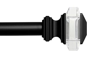 Exclusive Home Curtains Prism 1" Curtain Rod and Coordinating Finial Set, Matte Black, Adjustable 66"-120"