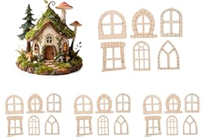 HIZONCORE 25 Pcs Fairy Door and Window Set, Unpainted Wooden DIY Craft Kit for Fairy Garden Dollhouse Decor