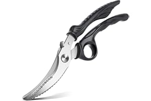 PURPLEBIRD Heavy Duty Poultry Shears, Spring Loaded Kitchen Scissors, Dishwasher Safe Stainless Steel Cooking Scissors, Multipurpose Kitchen Shears for Cutting Chicken and Meat Black