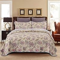 Dodou Queen Size European Gorgeous Floral Pattern Bedspread Quilt Sets-Reversible Patchwork Coverlet Set100% Cotton Patchwork Quilt Bedding Set 3pc