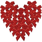 Micomon 50pcs 1.2-Inch Red Velvet Mini Ribbon Bows for Crafts, Wedding, Gift, Sewing, Scrapbooking, Hair Bows, Belts - Classic Style, Christmas, Holiday Occasion - Red Hearts