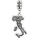 Sterling Silver Oxidized Italy Country Map Dangle Bead Charm Compatible with Pandora Bracelets