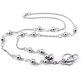 LUXIANDA Badge Holder for Keys Women ID Necklaces Badge Holder with Silver beads Stainless steel chain
