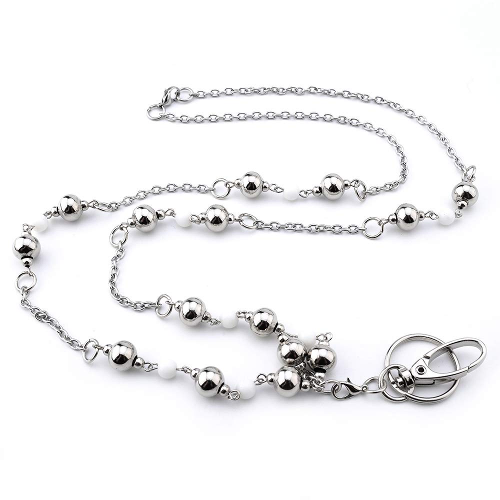 LUXIANDA Badge Holder for Keys Women ID Necklaces Badge Holder with Silver beads