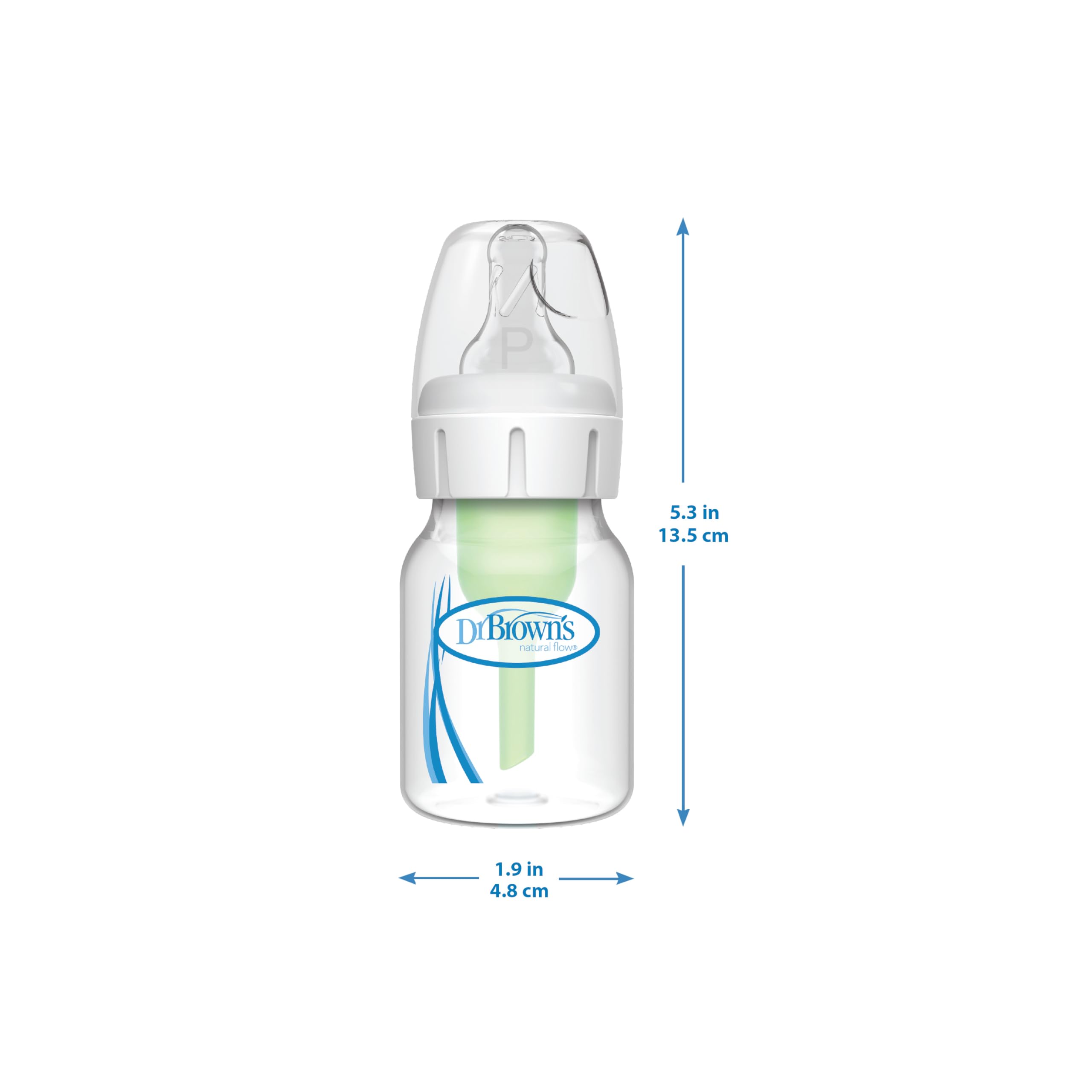 Dr. Brown's Natural Flow Anti-Colic Options+ Narrow Baby Bottle, 2 oz/60 mL, with Preemie Flow Nipple, 0m+, 4 Pack