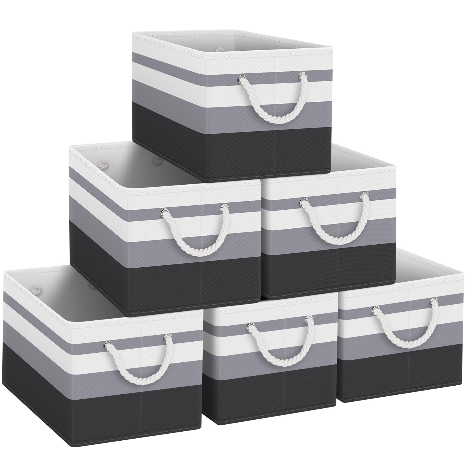 Fab totes Storage Bins [6-Pack], Foldable Storage Baskets for Organizing Toys, Books, Shelves, Closet, Large Storage Box with Rope Handles, Sturdy Organizer Bins,Gradient Grey Image