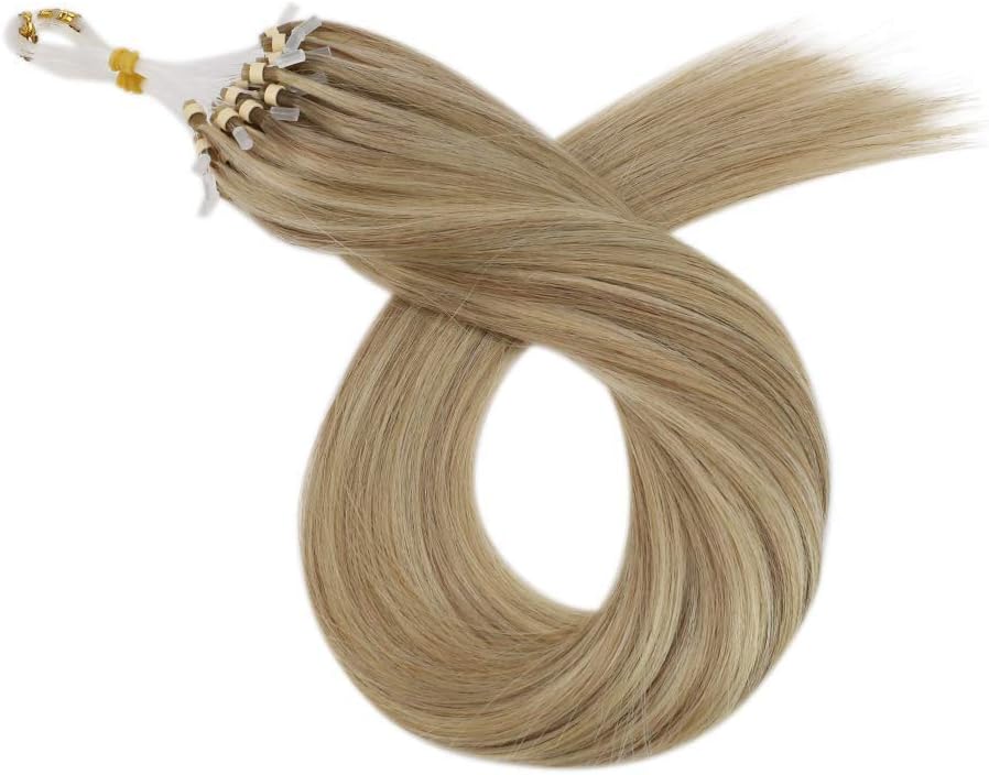 YoungSee Micro Loop Hair Extensions Blonde 22 inch Micro Beads Hair Extensions Dark Ash Blonde Highlights Golden Blonde Micro Rings Hair Extensions Long Straight 50s Cold Fusion 50g Lightweight - Image 4