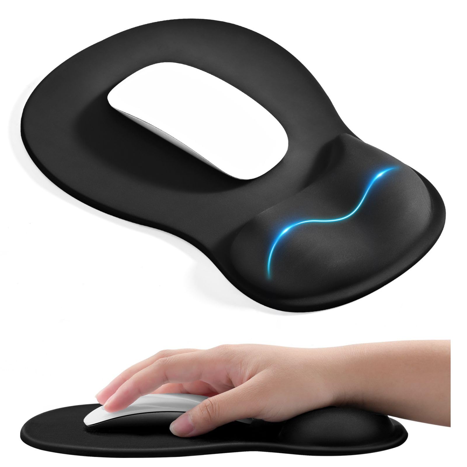 Photo 1 of EooCoo Ergonomic Mouse Pad with Gel Wrist Rest Support Middle Concave Design, Relieve Wrist Pain Mousepad, Non-Slip Base for Laptop, Computer, Office Desk Accessories, Carpal Tunnel Syndrome