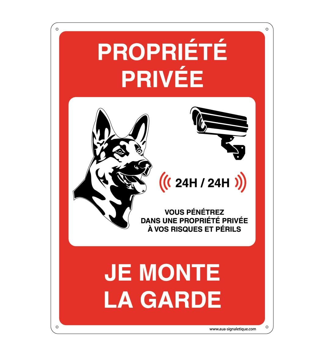 AUA SIGNALETIQUE 202066-AI-p-210x300 with Signal Pre-Drilled Sign, Privée-Je Monte la Garde, 210 x 300 mm