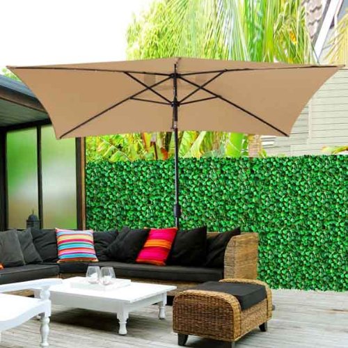 Rectangular Outdoor Umbrella with Solar LED Lights 10’ X 6.5’ (tan)