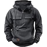 Drantren Cargo Hoodies for Men Tactical Sweatshirt Quarter Zip Cargo Pullover Hoodies Workout Gym Men Fashion Outdoor Hoodie