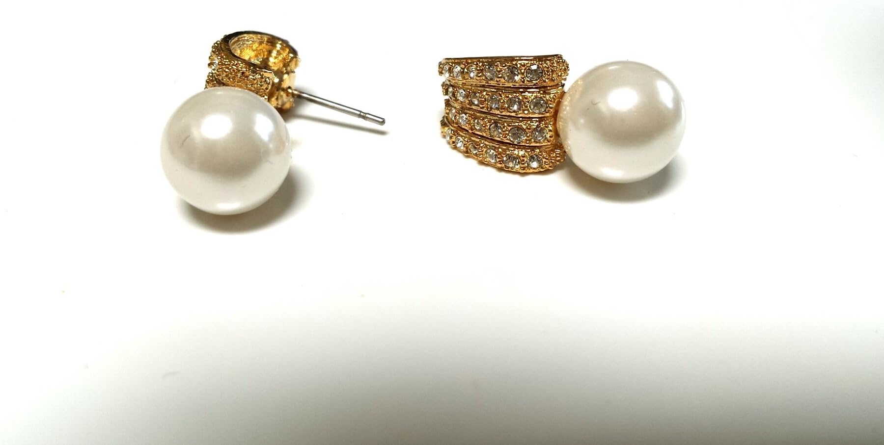 White simulated Pearl Earrings - Gold Tone with Crystal Accent Drop Earrings