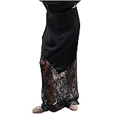 SHENHE Women's Satin Maxi Skirt Lace Trim A Line Fall Elegant Going Out Silky Skirt