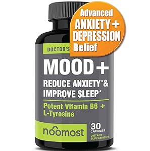 Mood Support - Anxiety Relief Supplement Mood Boosts, Reduces Stress Relief & Depression - L Tyrosine, Ashwagandha, 5 HTP, Passion Flower, L Theanine, GABA, Valerian Root, Rhodiola Rosea by NooMost