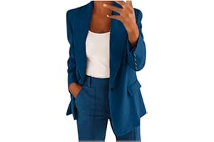Blazer Suits for Women 2 Piece Business Professional Work Suits Lapel Blazer Jackets Loose Long Pants with Pockets