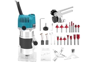 WODHMIEY 800W Wood Router Kit, 30000 RPM Compact Woodworking Trimmer with 15Pcs 1/4 Inch Shank Bits for Trimming Cutting and 