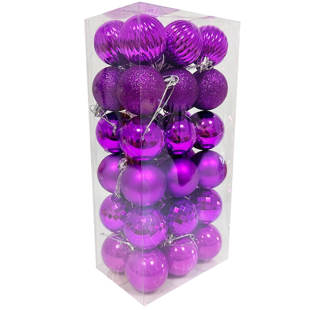 36PCS 3CM Christmas Baubles Christmas Balls Christmas Tree Decorations Mini Shatterproof Christmas Balls Hanging Ornaments for Home Xmas Party, Purple