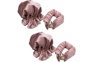 4PCS Satin Overnight Hair Curlers with Soft Rod Headband, Caps for Heatless Curls on Long Hair (Pink)